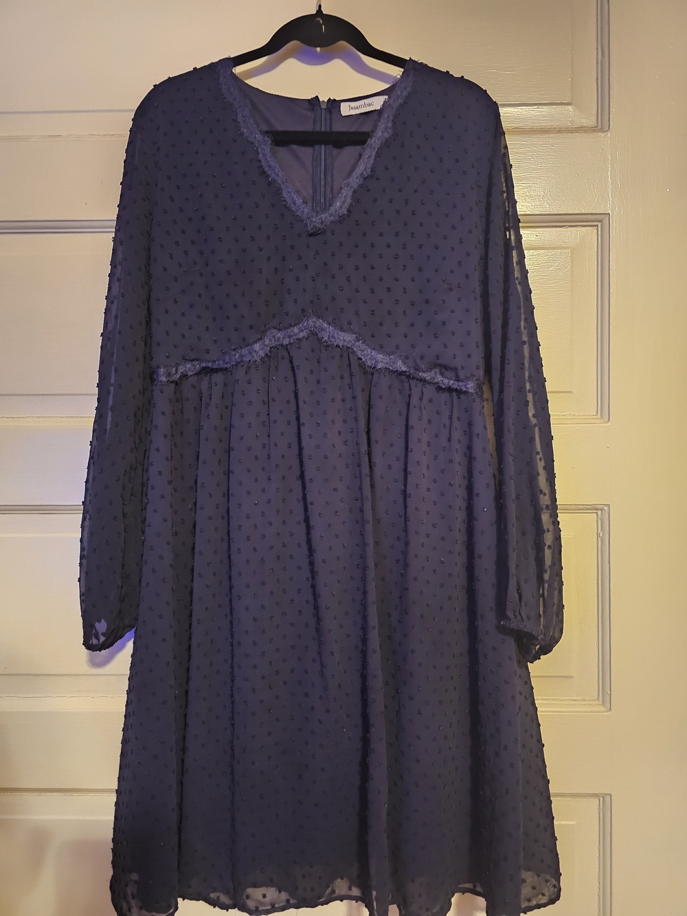 Jasambac Navy Blue Swiss Dot Babydoll Mini Dress - Size L